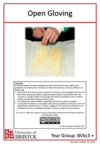 Clinical skills instruction booklet cover page, open gloving